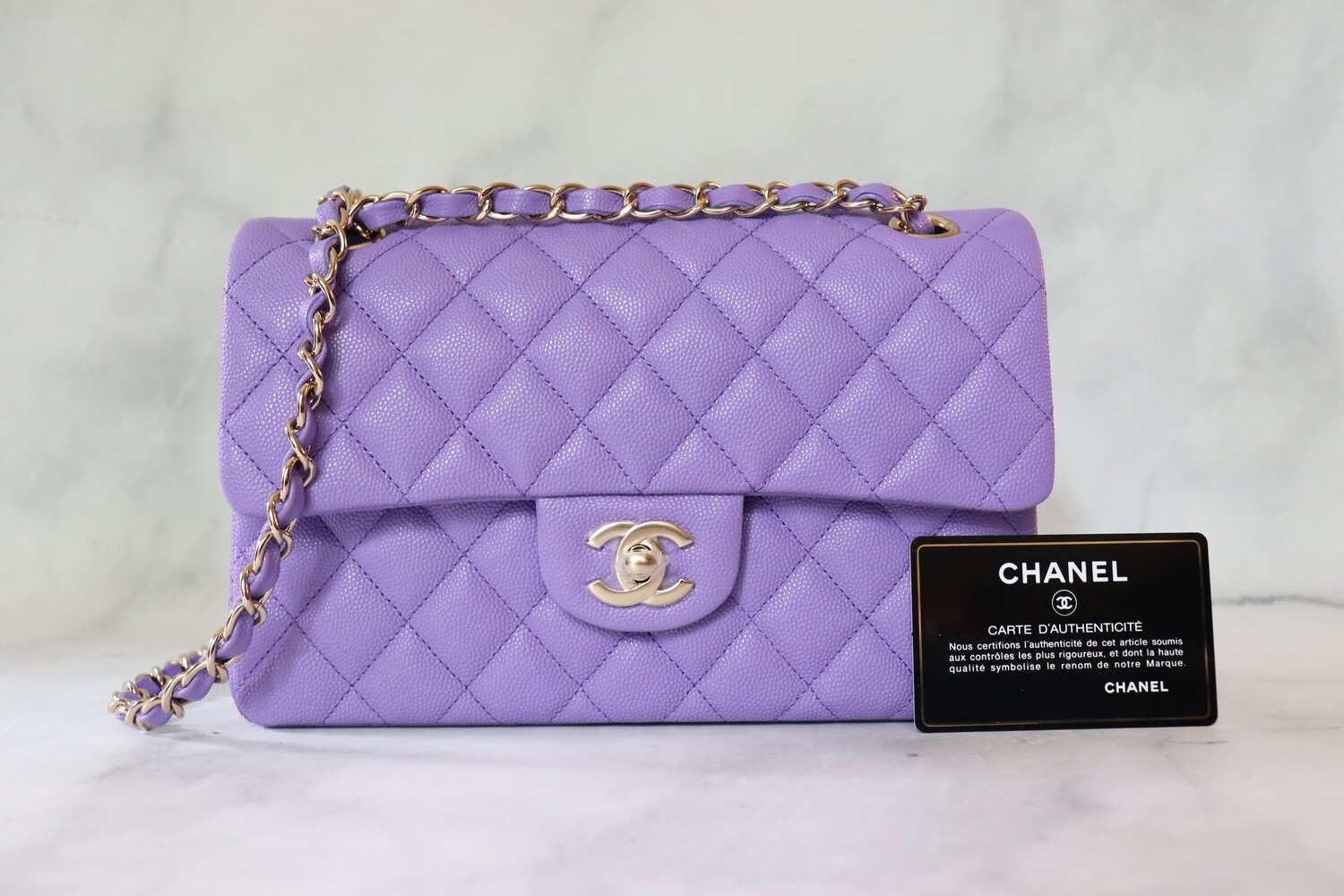 Chanel Classic Small Double Flap Violet Caviar Leather, Gold Hardware, New in Box