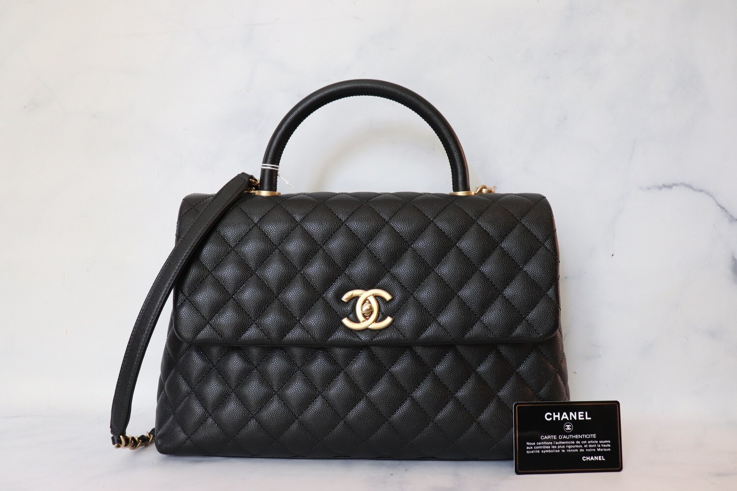 Chanel Coco Handle Large, Black Caviar Leather, Gold Hardware, Preowned in Dustbag