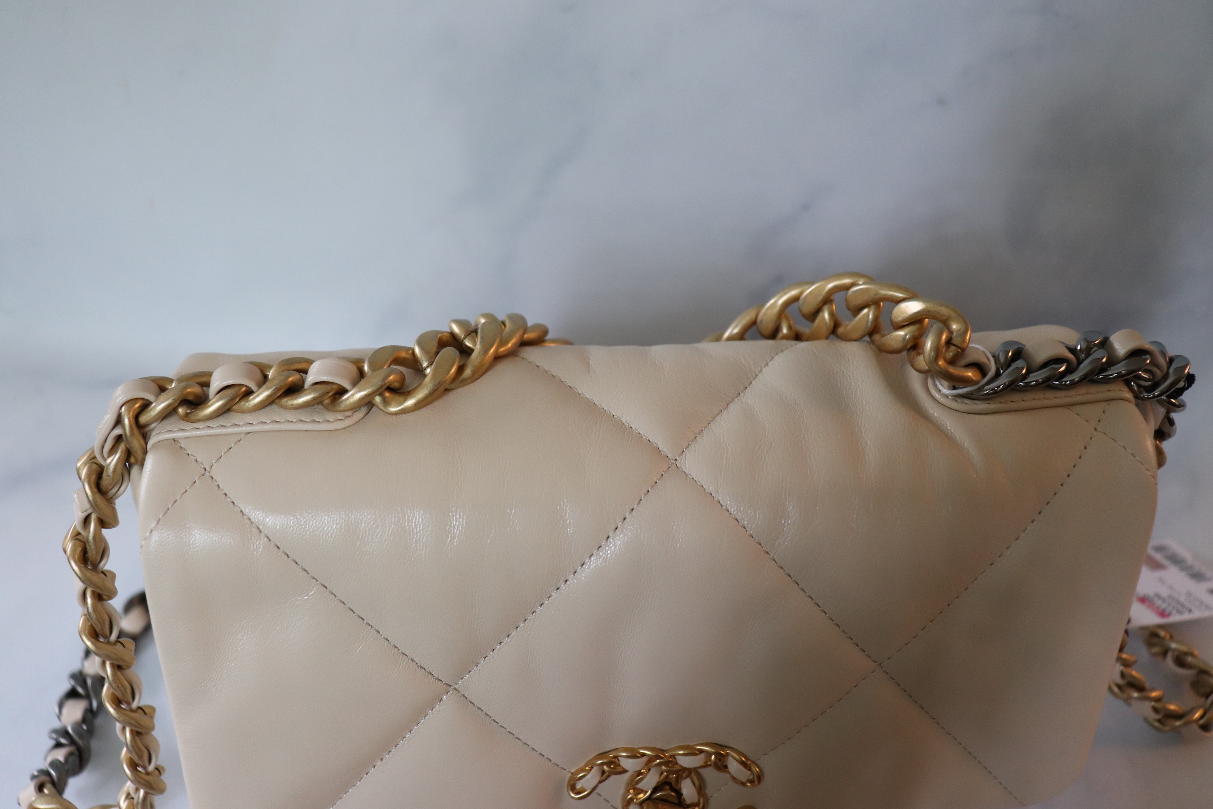 Chanel 19 Classic 20A Light Beige with Gold Hardware, New Full Set