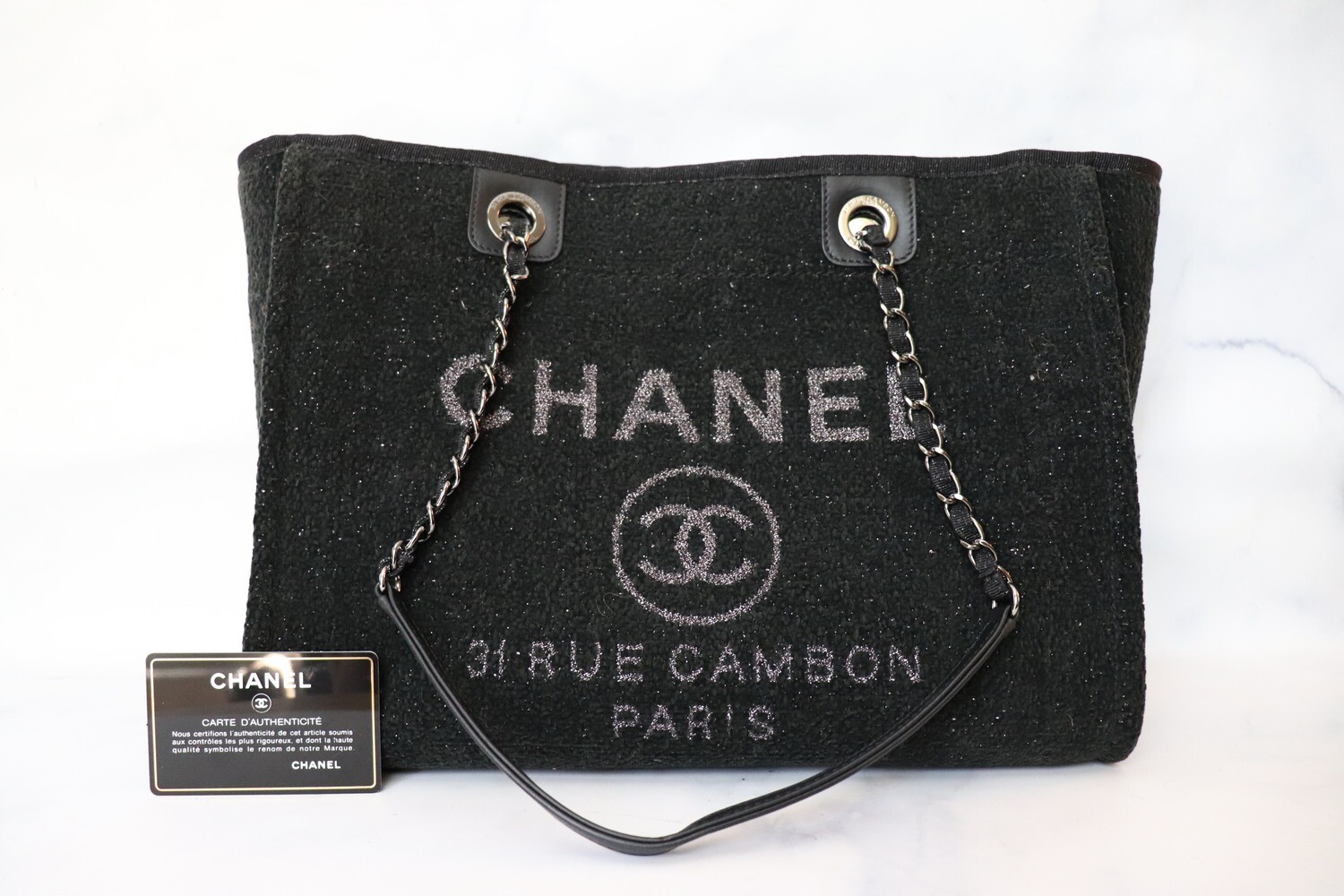 Chanel Deauville Small, Black Tweed Sparkle, New in Dustbag WA001