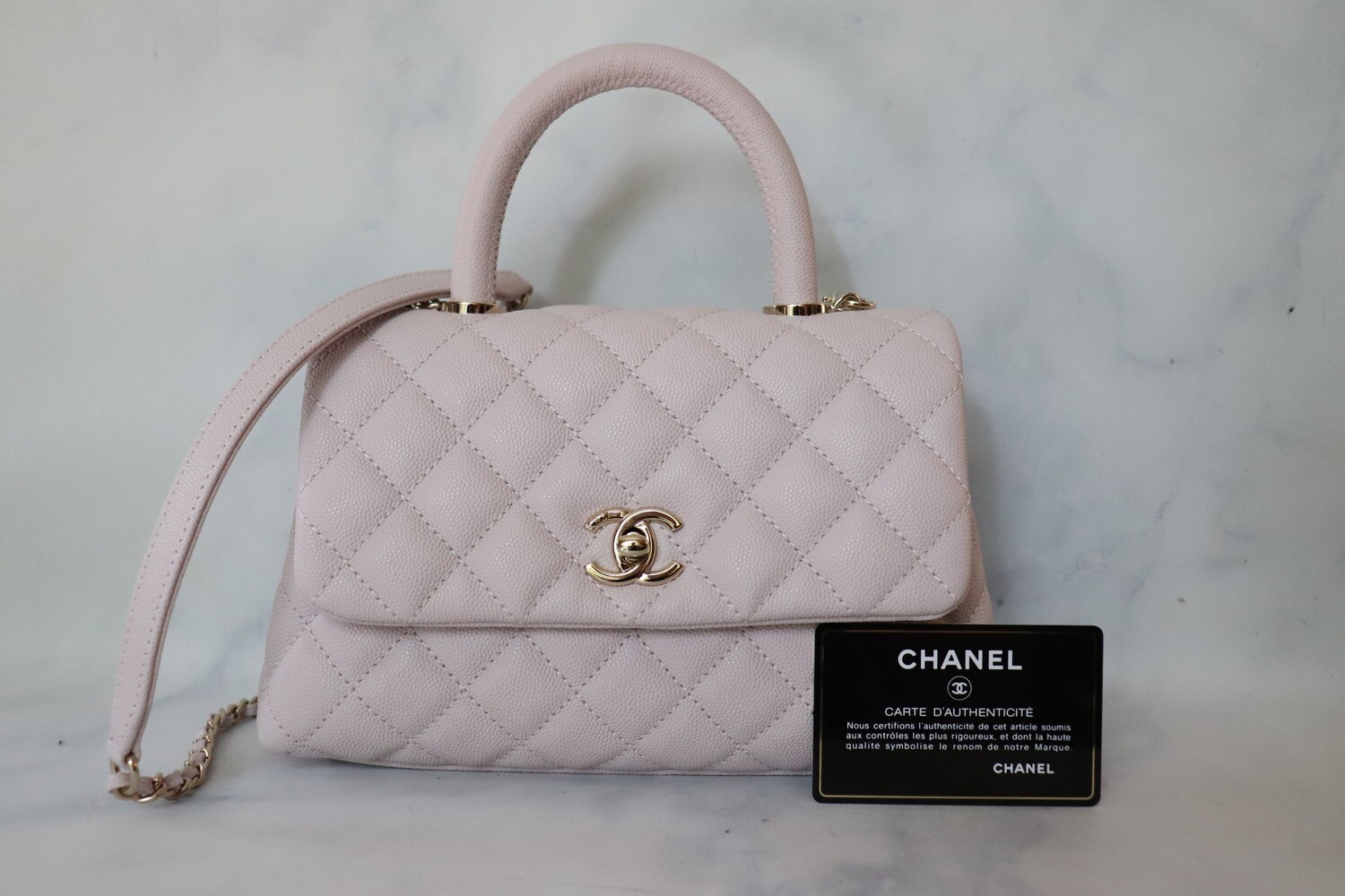 Chanel Coco Handle Mini, Lilac Caviar Leather with Gold Hardware, New in Box
