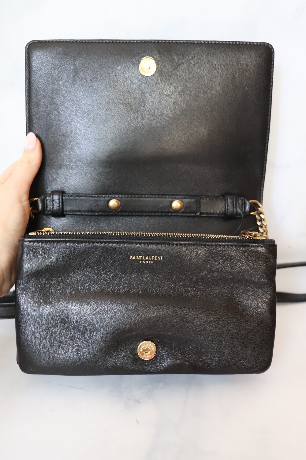 Saint Laurent Angie Black with Gold Harware New In Box Julia Rose Boston Shop
