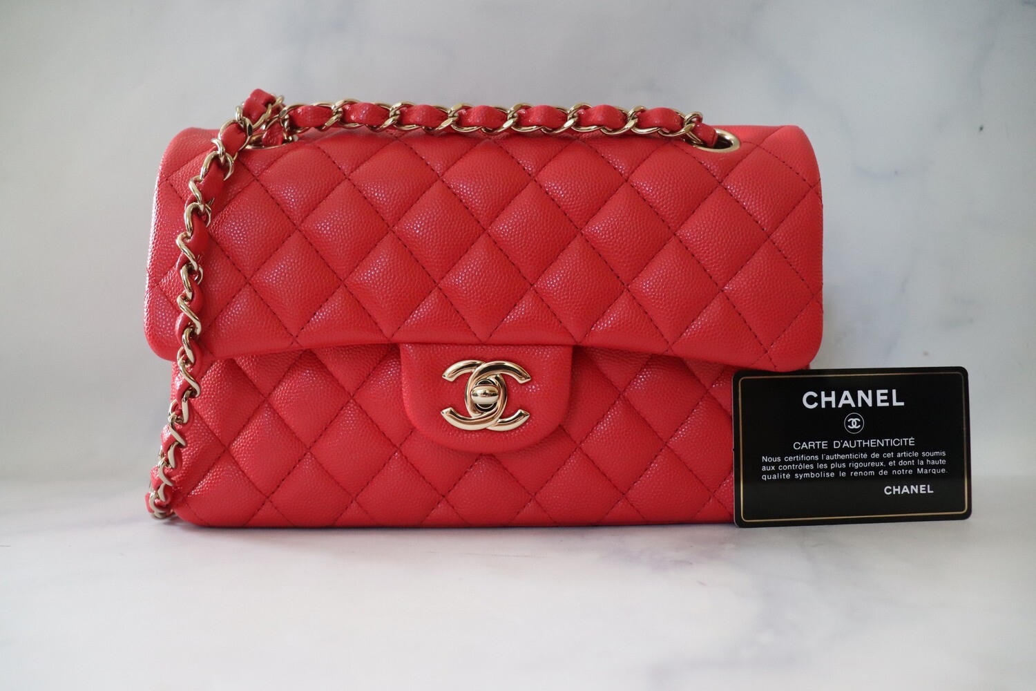 Chanel Classic Small Double Flap, Red Caviar Leather, Gold Hardware, New in Box