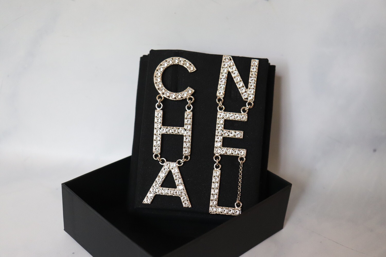 CHA-NEL Crystal Drop Earrings, New In Box WA001