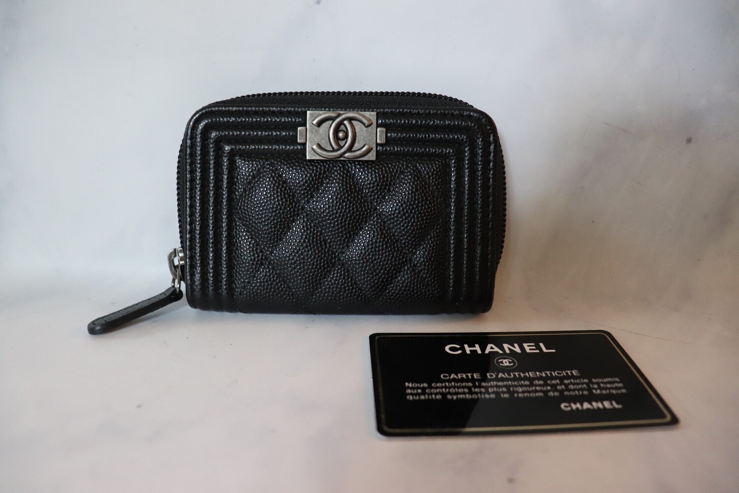 Chanel SLG Zip Around Black Card Holder, Preowned in Box Julia Rose