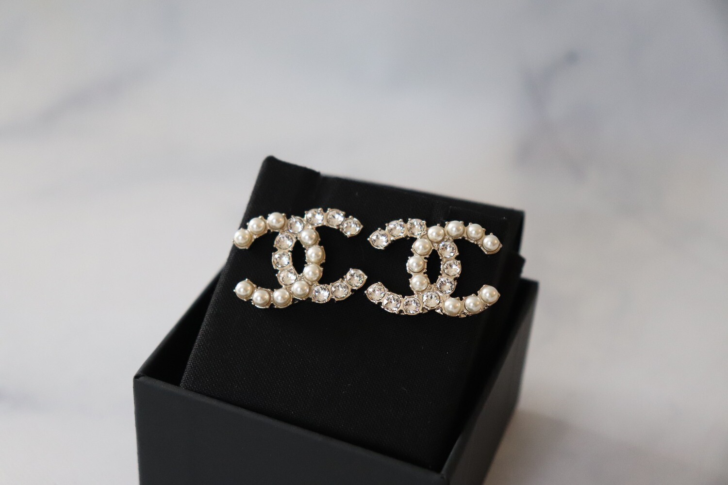 Chanel Earrings Crystal with Pearl (Costume), New In Box