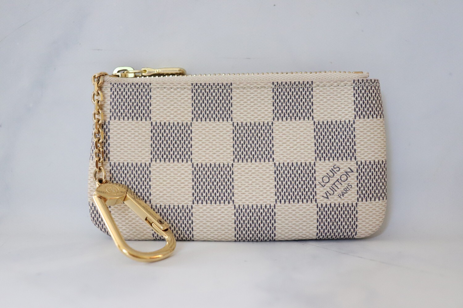 Louis Vuitton Key Cles Pouch, Damier Azur, Preowned in Box (Ships From London)