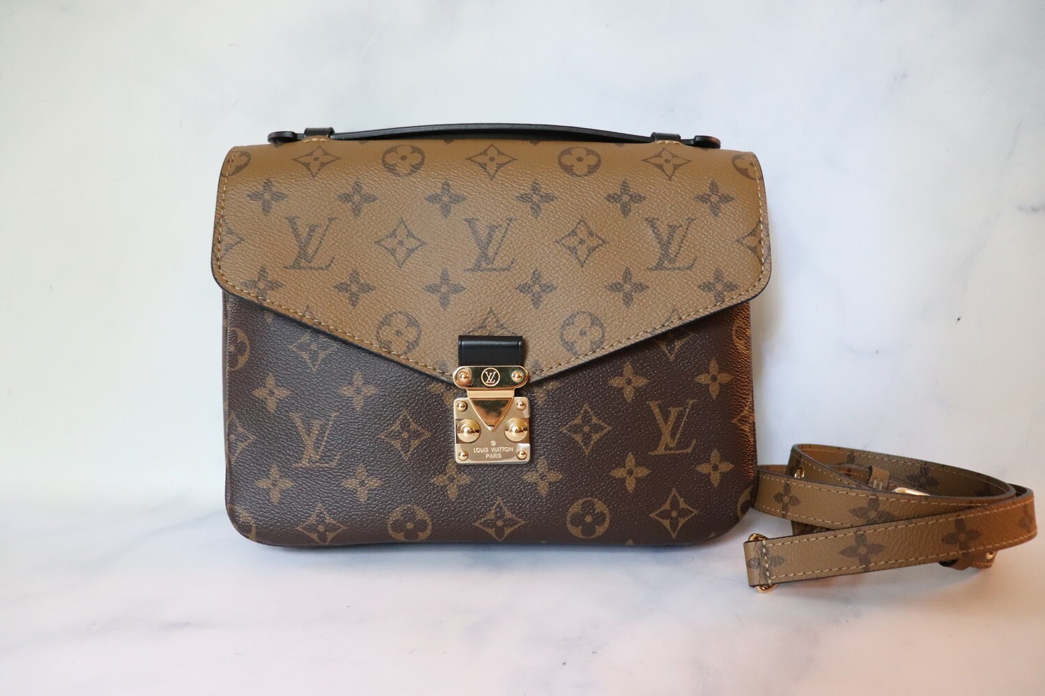 Louis Vuitton Pochette Metis Reverse Monogram, Preowned with Dustbag