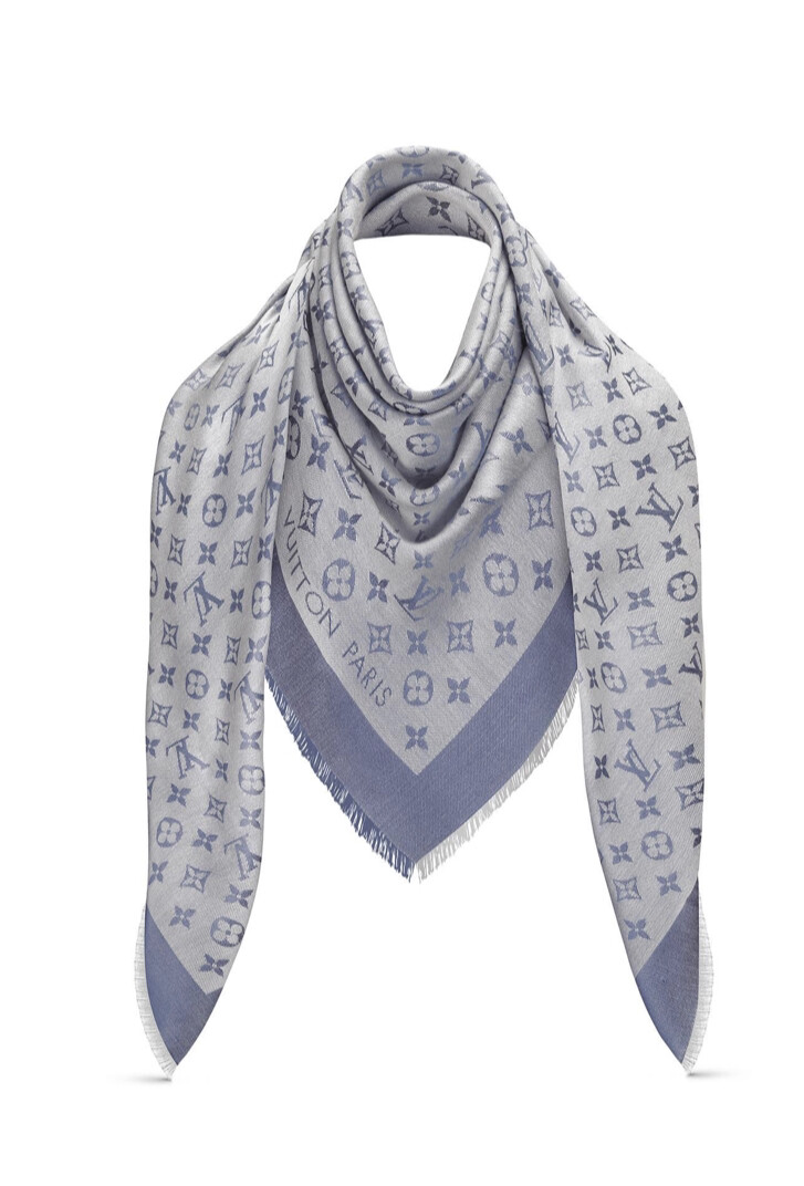 Louis Vuitton Blue Monogram Denim Silk/Wool Studdy Shawl Scarf
