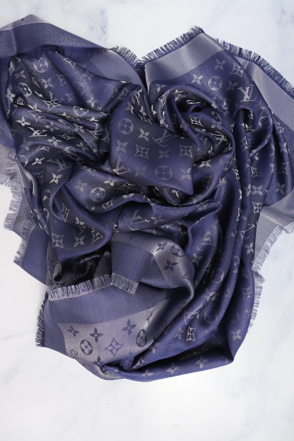 Louis Vuitton Monogram Shawl, Shine Bleu Nuit, M73658, As New, No Box - WA001
