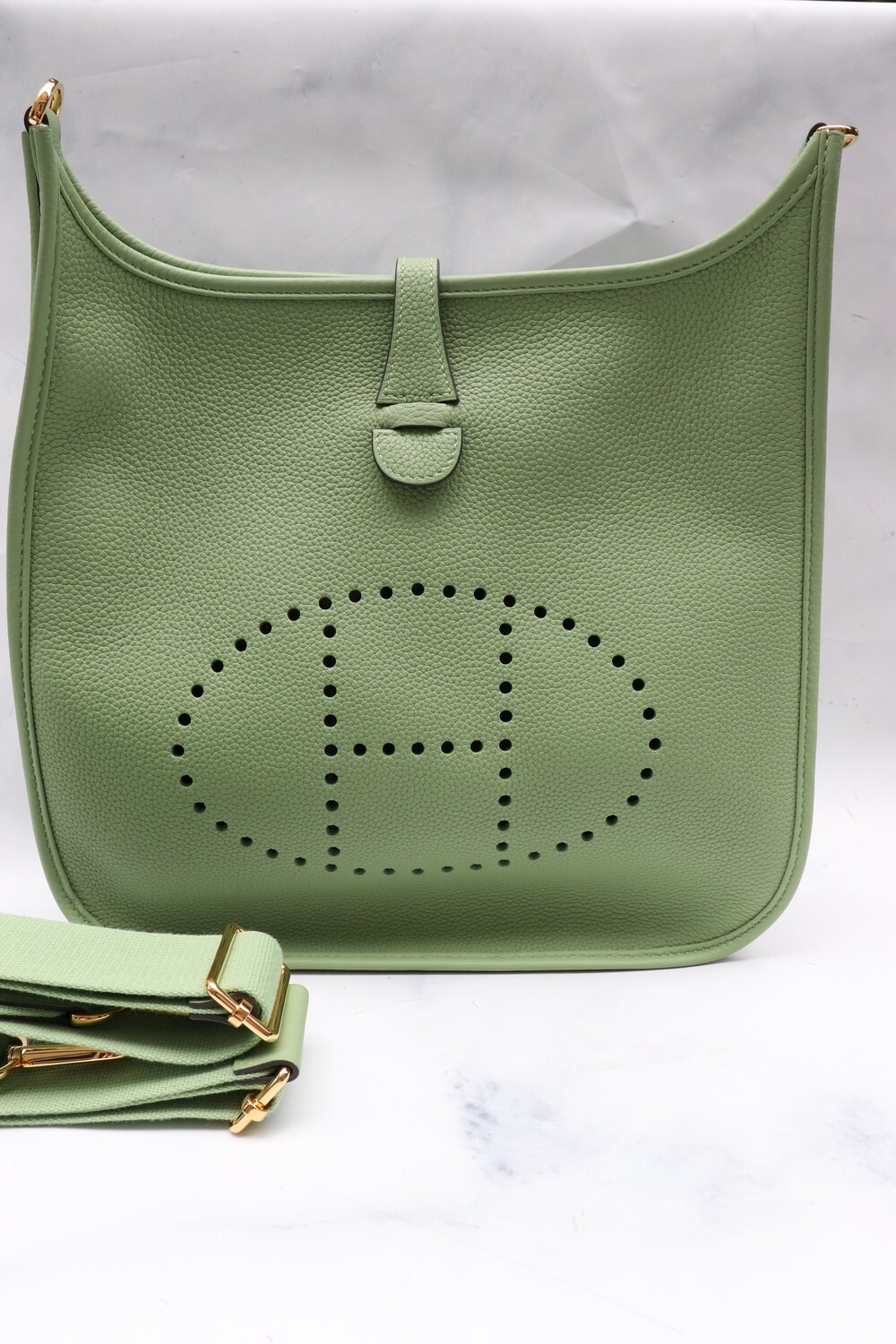 Hermes Evelyne 29, Green (Vert Criquet) with Gold Hardware, New with Box and Dustbag