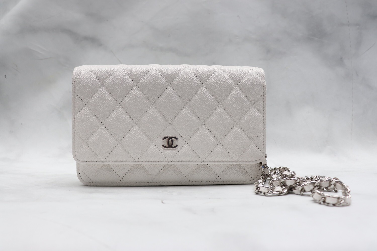 Chanel Wallet on Chain, White 20B Caviar Leather with Silver Hardware, New with Box, Dustbag, and Card