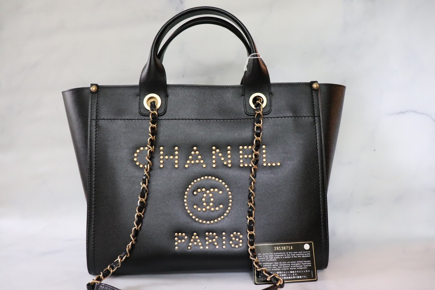 Chanel Deauville Small, Black Grained Leather with Aged Gold Hardware, Preowned with Dustbag and Card