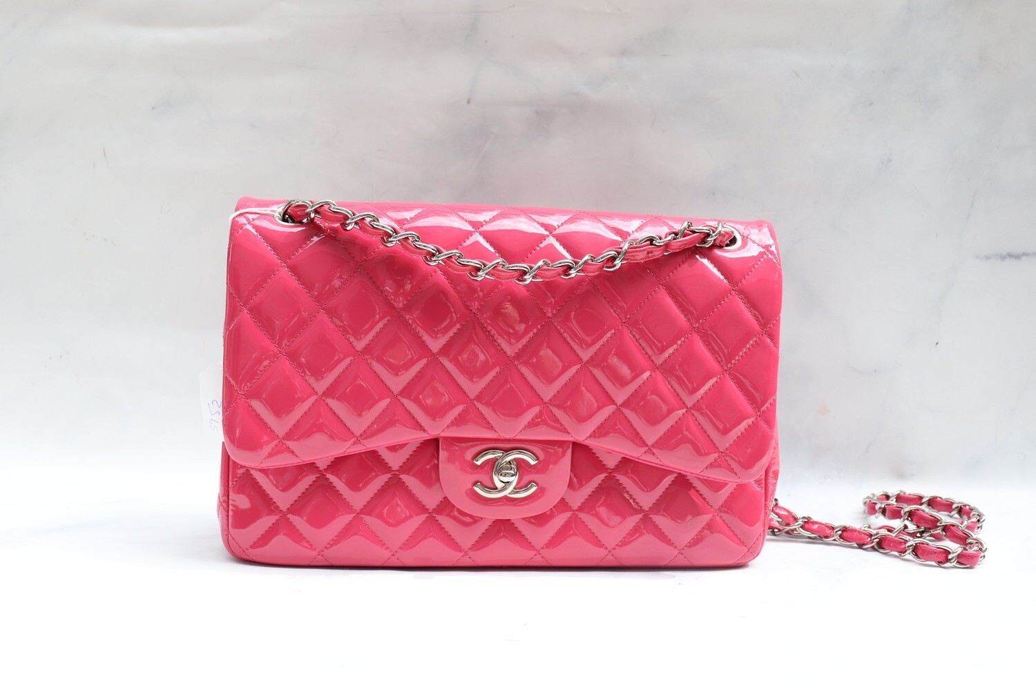 Chanel Classic Double Flap Jumbo, Pink Patent Leather with Silver Hardware, Preowned with Box, Dustbag, and Card