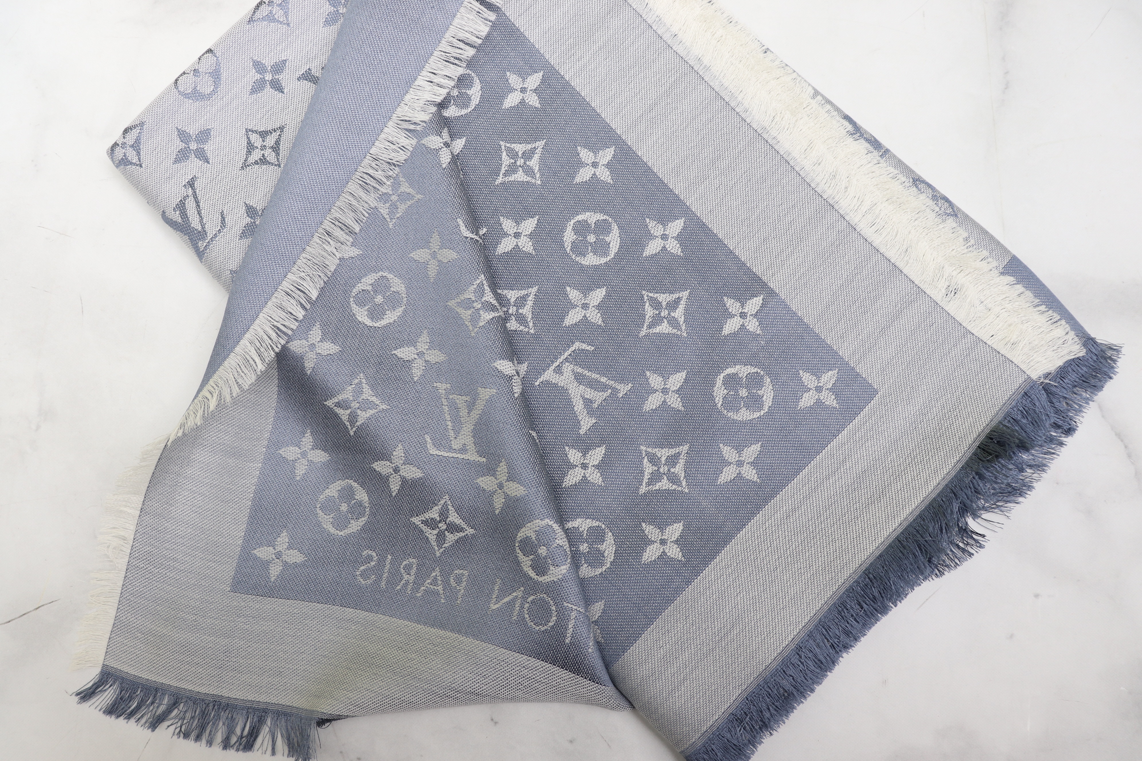 Shop Louis Vuitton Monogram denim shawl (M71382, M71382) by LesAiles