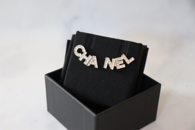 Chanel Earrings Crystal Cha Nel, Preowned in Box WA001