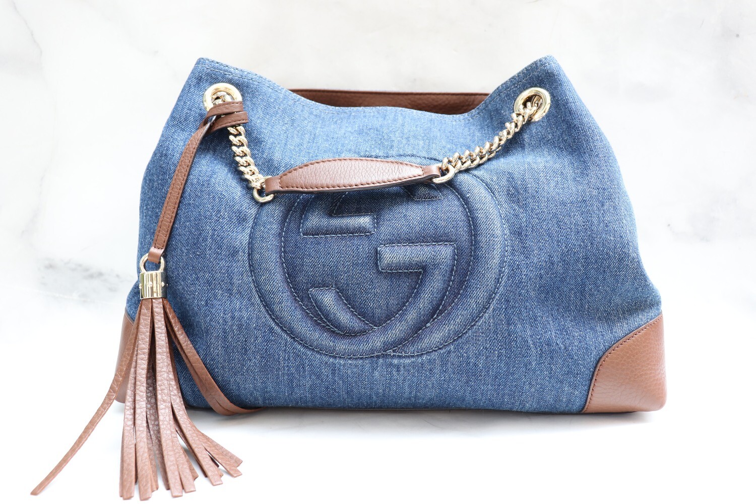 Gucci Soho Medium, Denim and Brown Leather with Gold Hardware, Preowned - No Dustbag WA001