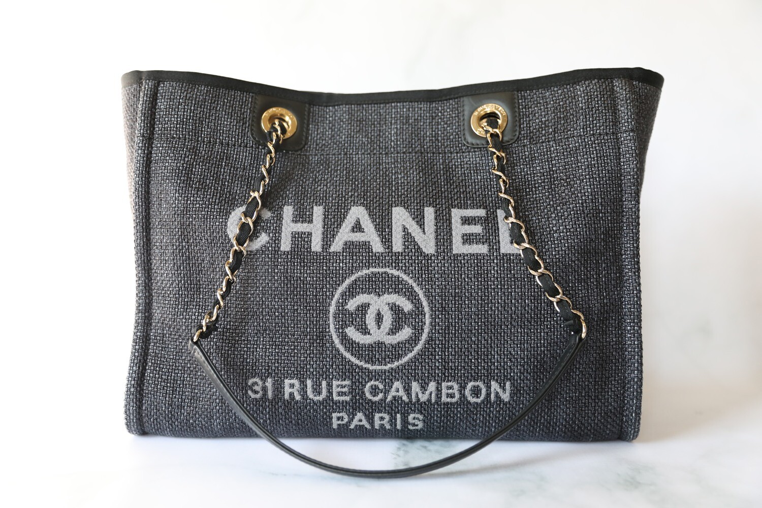 Chanel Deauville Small, Black with Gold Hardware, Preowned in Box WA001