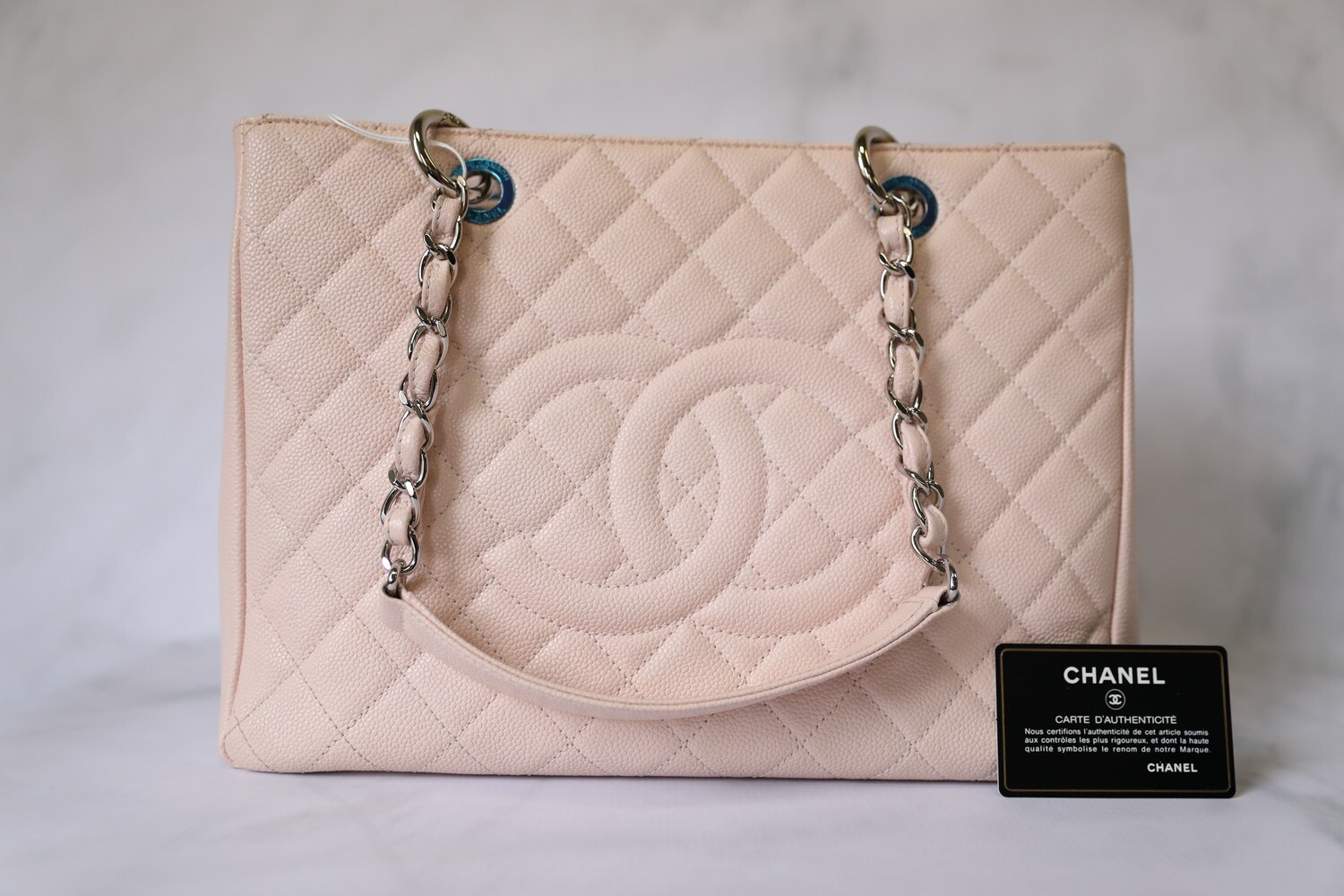 Chanel GST Tote, Pink Caviar Leather with Silver Hardware, Preowned in Dustbag WA001