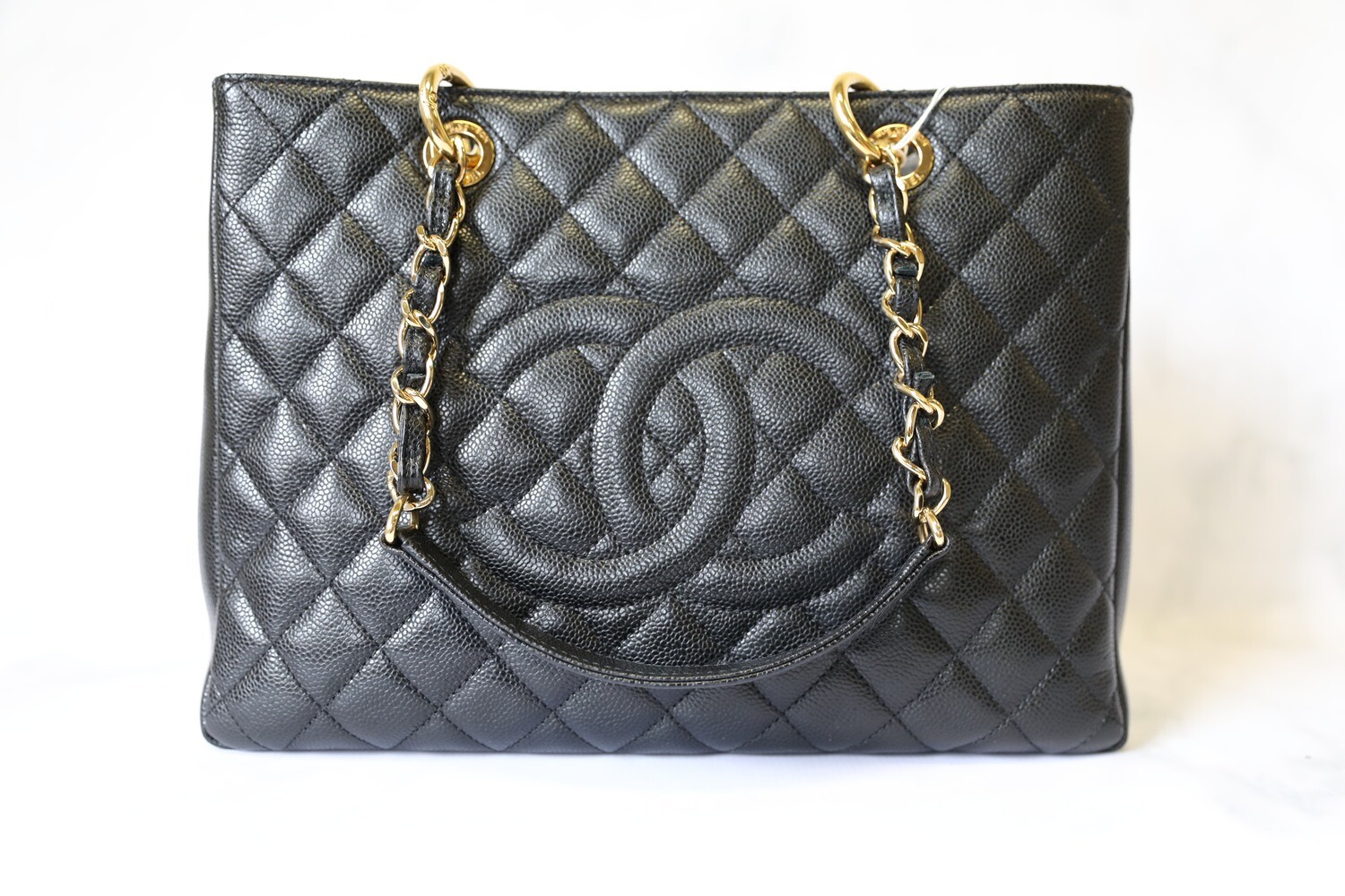 Chanel GST Tote, Black Caviar Leather with Gold Hardware, Preowned in Dustbag WA001