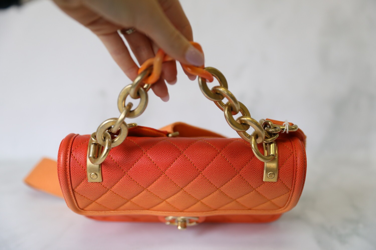 Chanel Sunset by the Sea Bag, Orange Ombre Caviar with Gold Hardware, Mini,  Preowned in Dustbag