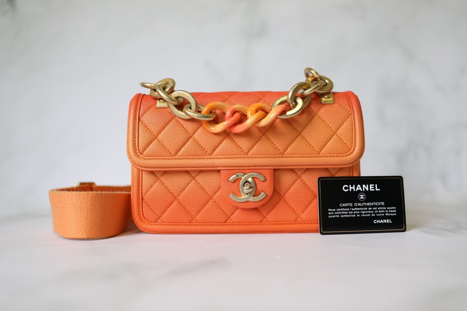 Chanel Sunset by the Sea Bag, Orange Ombre Caviar with Gold Hardware, Mini,  Preowned in Dustbag WA001