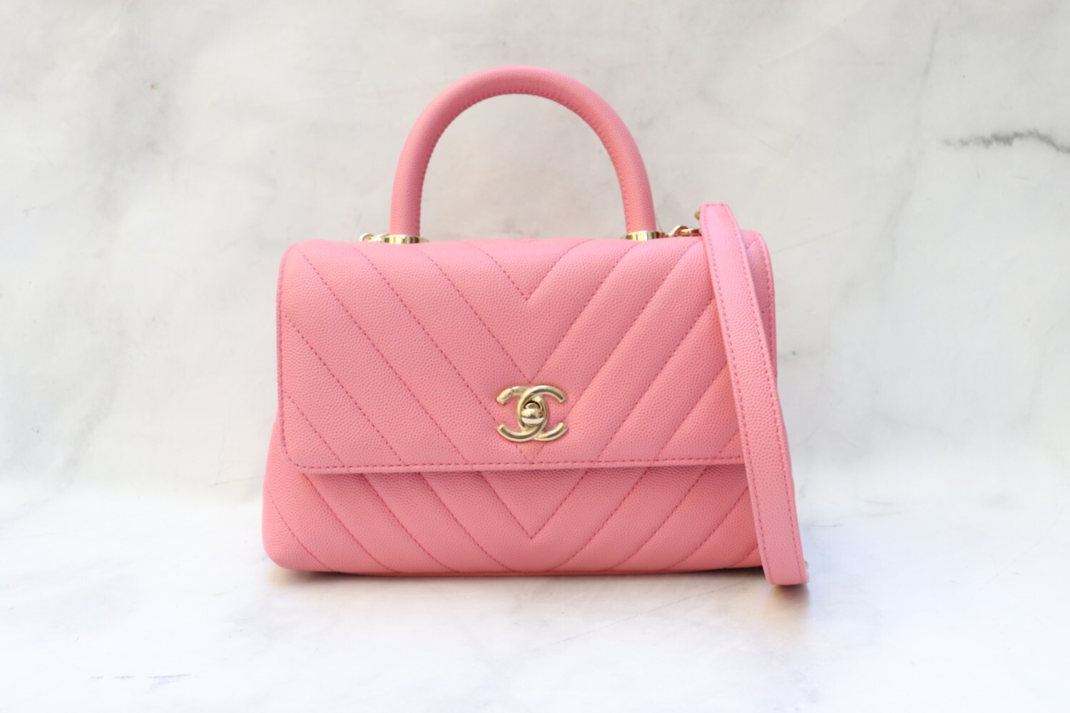 Chanel Coco Handle Mini Pink Caviar Leather, Gold Hardware, Preowned in Box