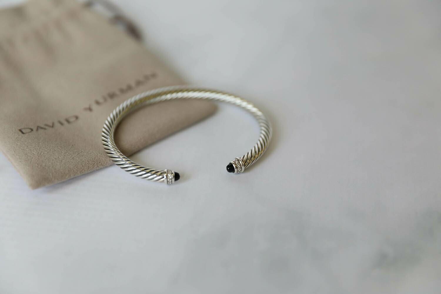 David Yurman 5mm Black Onyx and Diamond Bangle Bracelet, New in Dustbag WA001