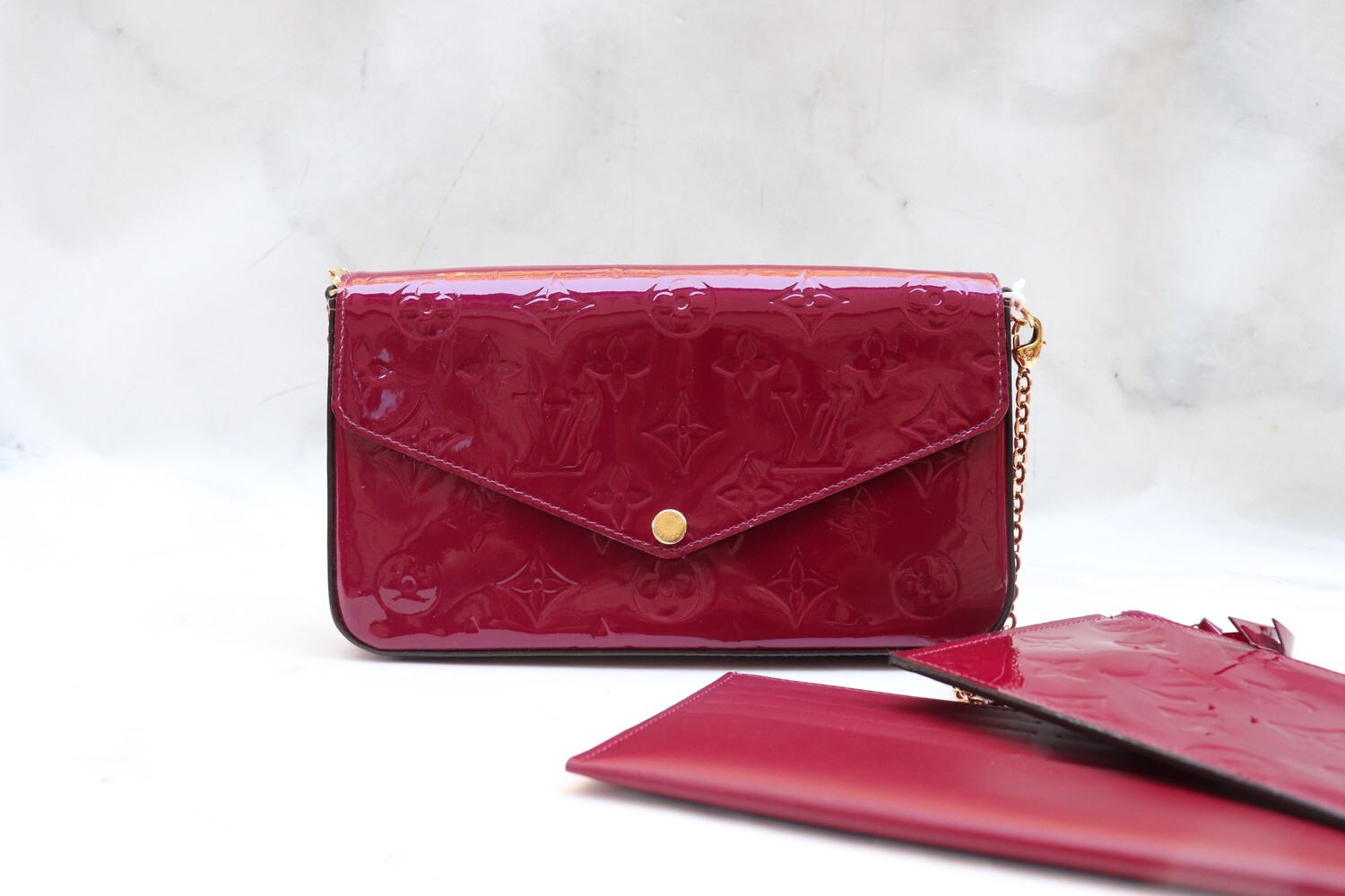 Louis Vuitton Felicie Pink Patent, Like New in Box
