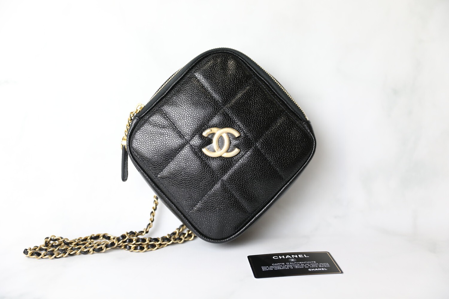 Chanel Diamond Shaped Quilted Crossbody Black Caviar with aged Gold Hardware New in Box WA001 Julia Rose Boston Shop
