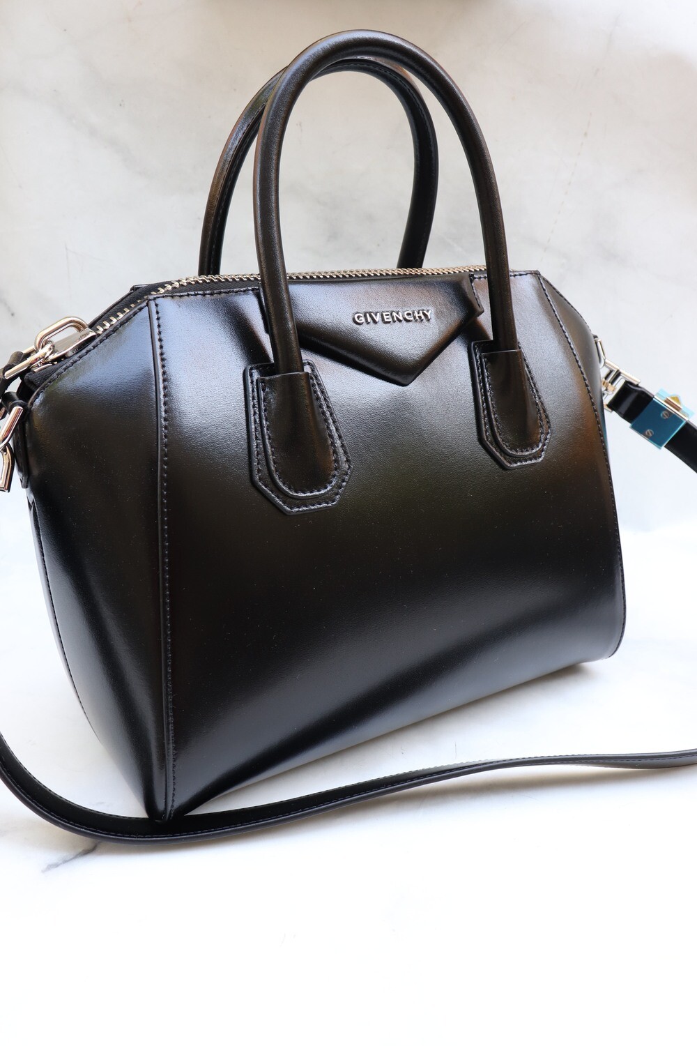 Givenchy Antigone Small Shiny Black Leather, Silver Hardware, Preowned - No Dustbag