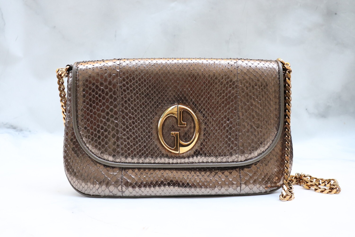 Gucci Clutch / Evening Bag, Exotic Leather, Antique Gold Hardware, Preowned - No Dustbag