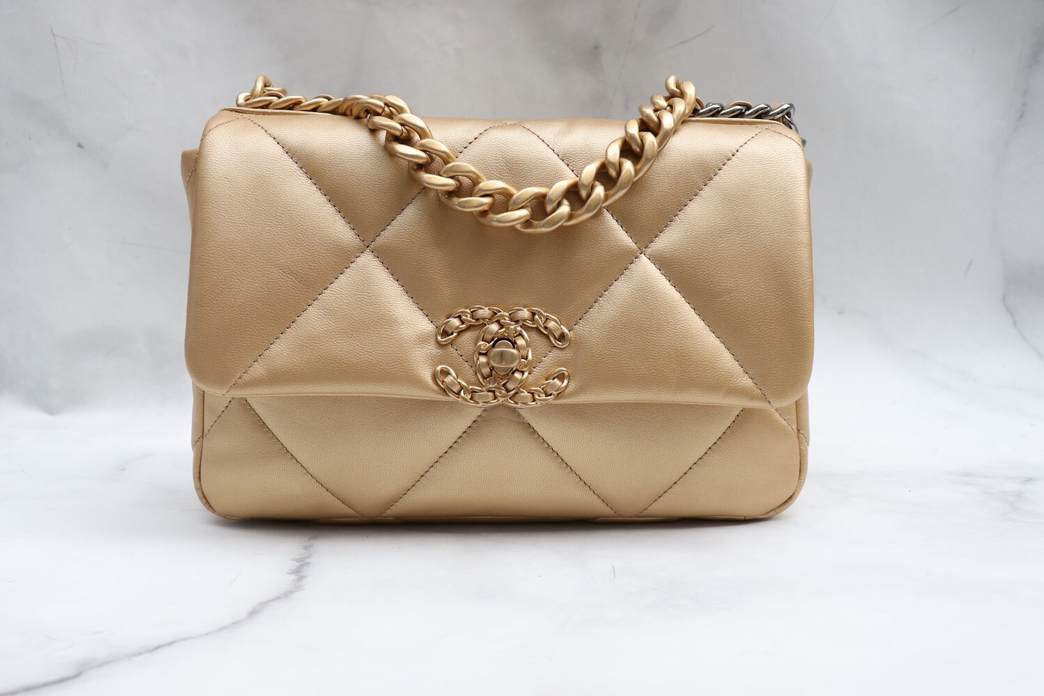 Chanel 19 Medium (Small) Classic, Gold, New in Box