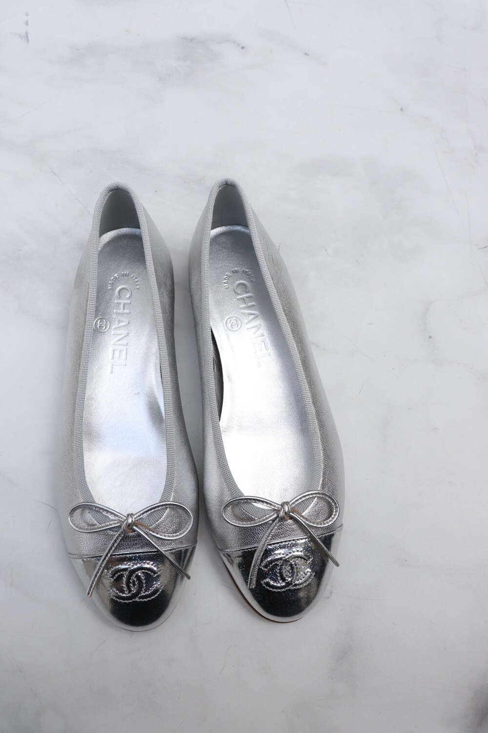 Chanel Ballet Flats, Silver, New in Box