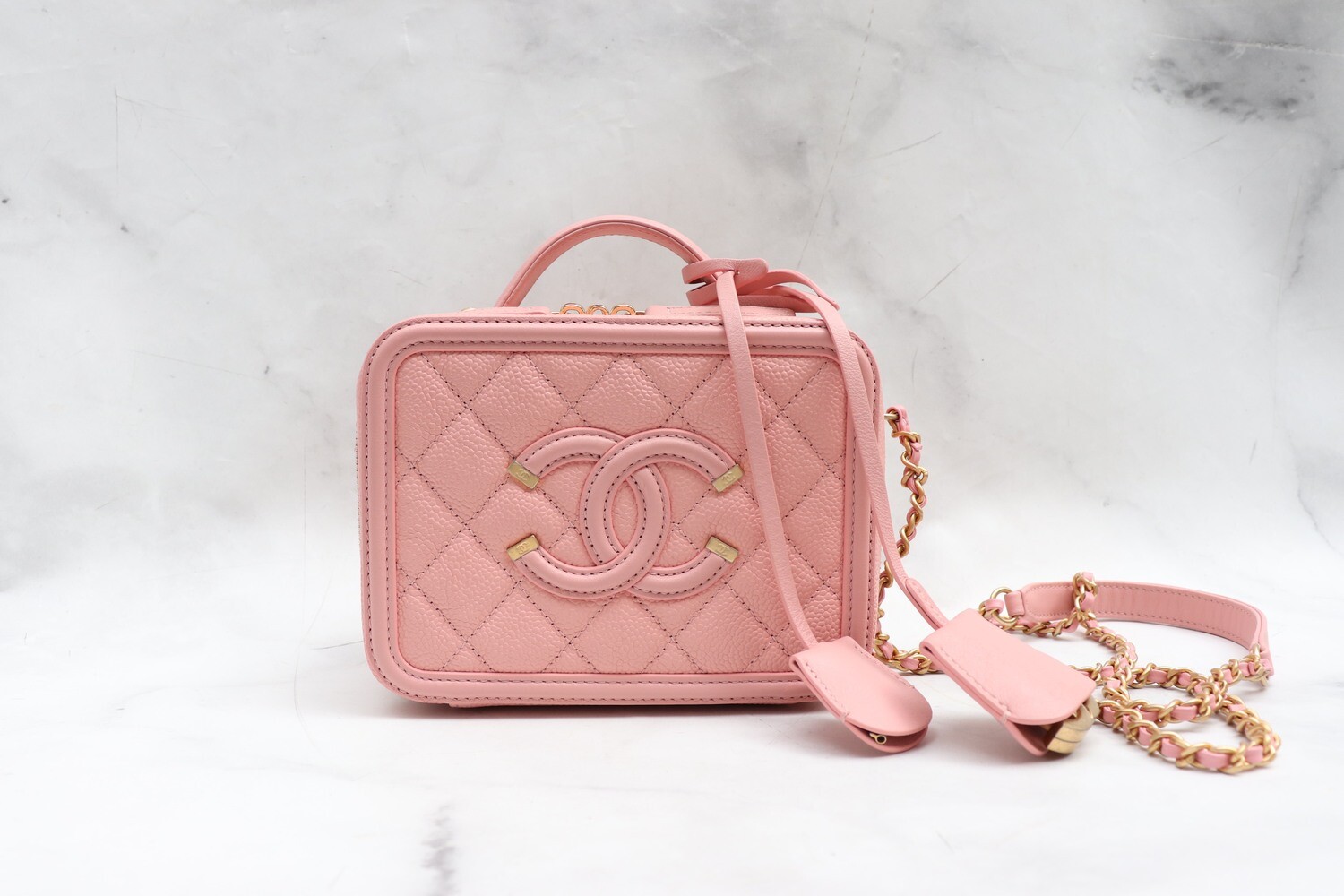 Chanel Vanity Mini, Pink Caviar Leather, Antique Gold Hardware, Like