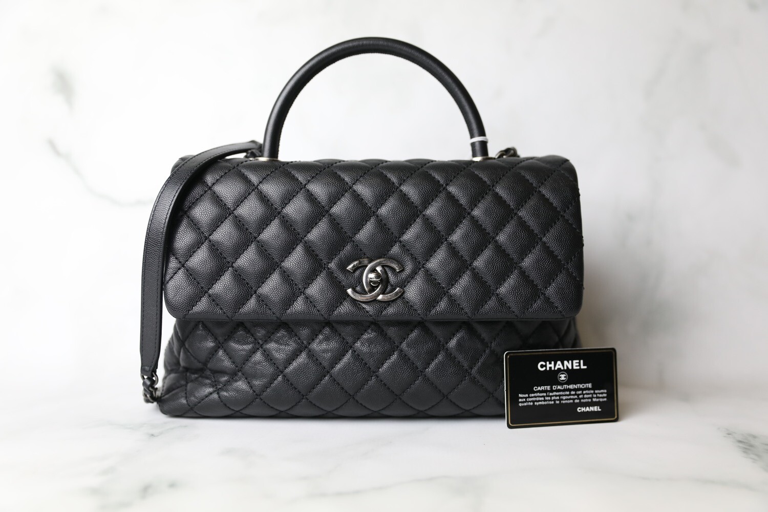 Chanel Coco Handle Medium, Black Caviar with Ruthenium Hardware, Preowned in box WA001