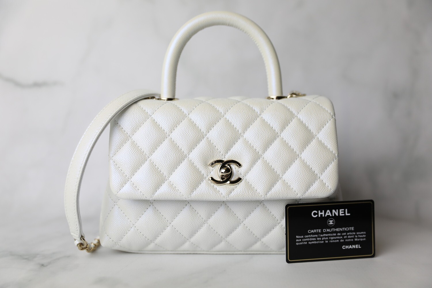 Chanel Coco Handle Mini, Iridescent Pearl White, New in Box