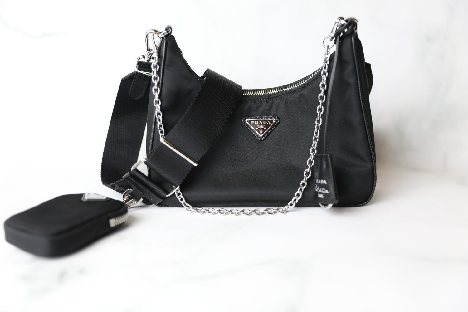 Prada Re-edition 2005 Mini Bag, Black Nylon, Like New in Dustbag WA001