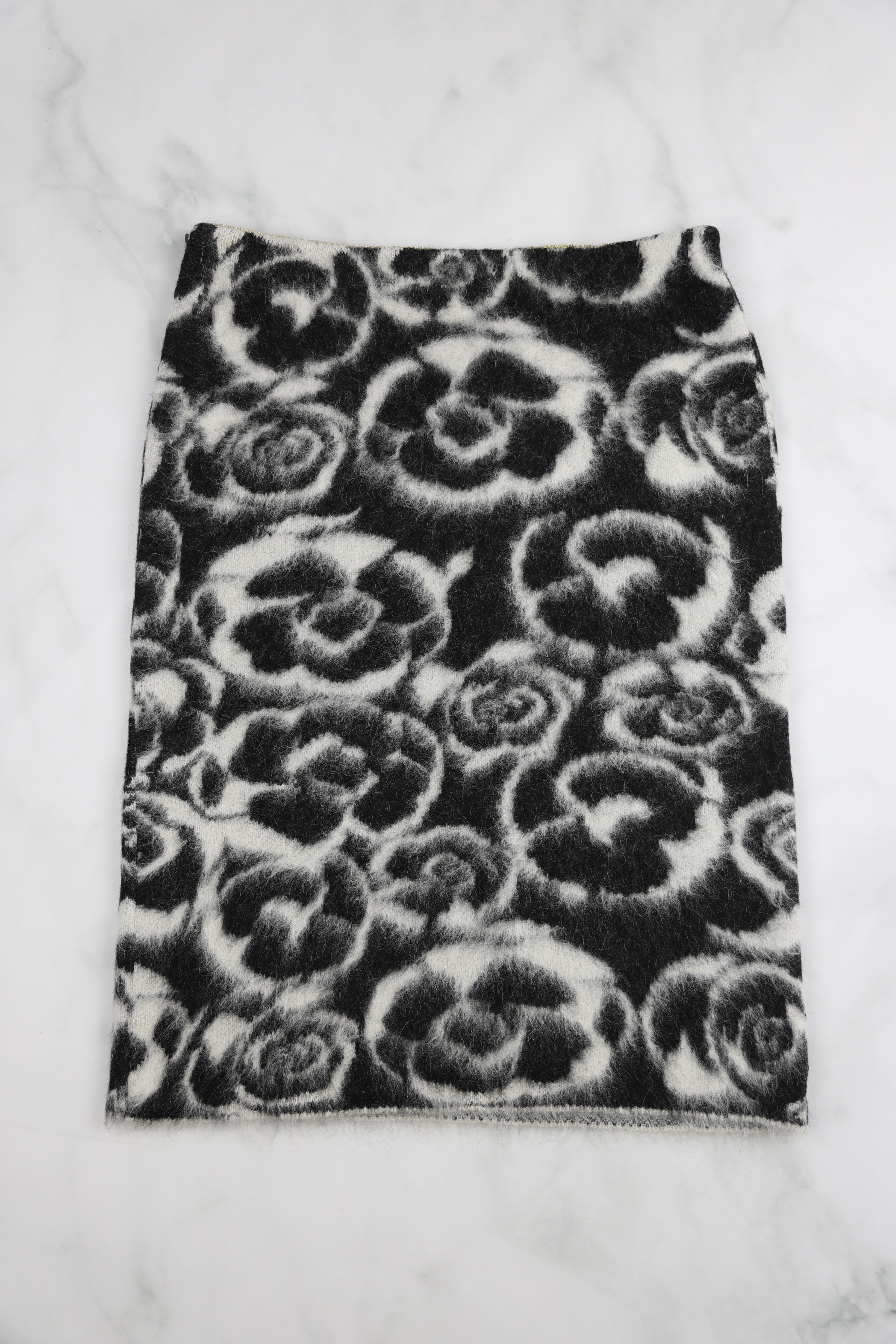 Chanel Skirt Camellia Print, Black and White Knit, New CMA001 - Julia Rose  Boston