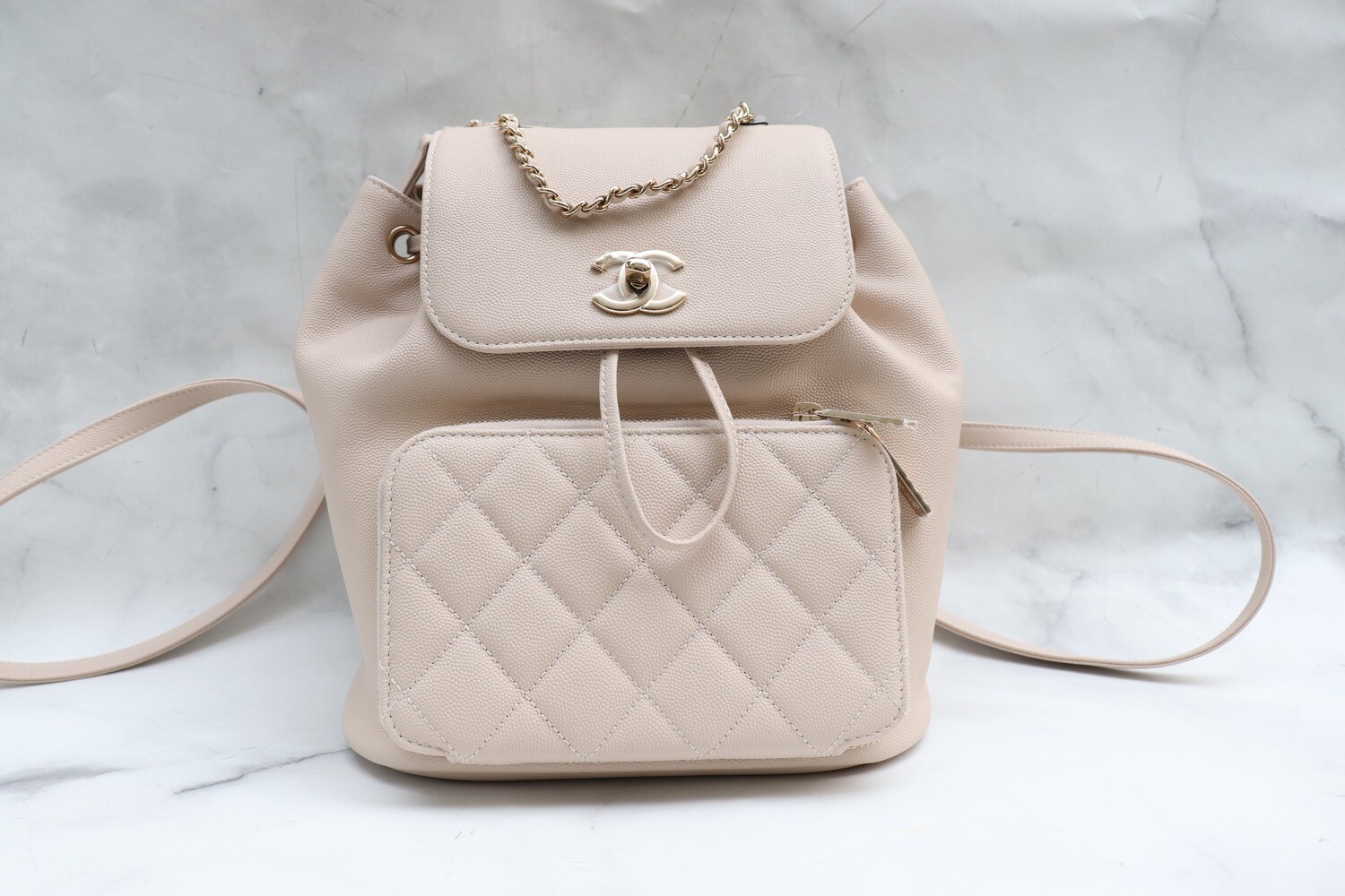 Chanel Business Affinity Backpack, Beige Caviar Leather, Light Gold Hardware, New in Box