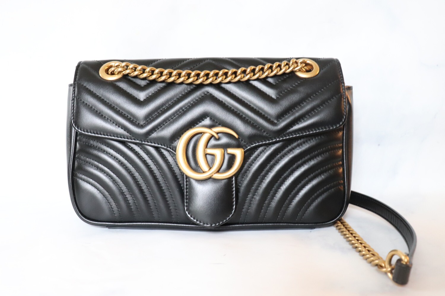 Gucci Marmont Flap Bag Small, Black, Preowned in Box