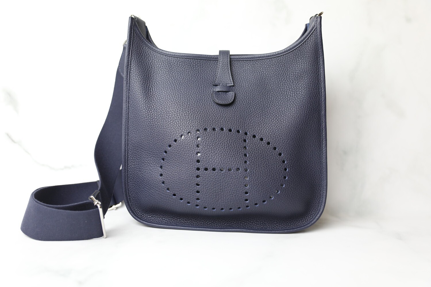 Hermes Evelyne PM, Navy with Silver Hardware, preowned in Box WA001