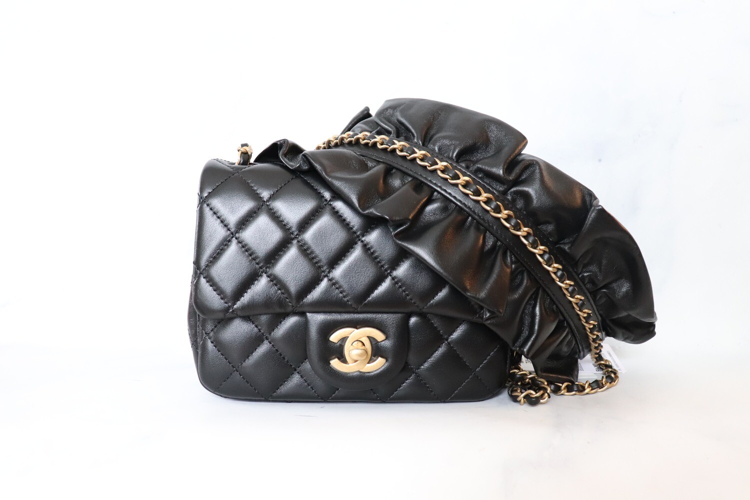 Chanel Seasonal Mini Ruffle, Black Lambskin Leather, Gold Hardware, New in Box
