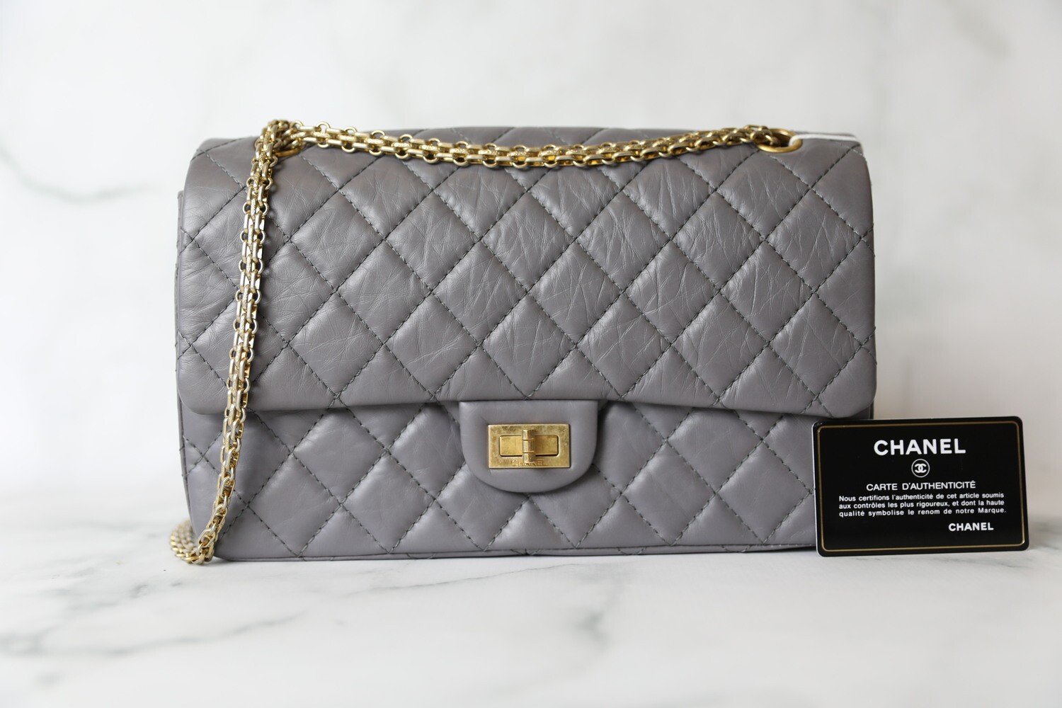 Chanel Reissue, Grey with aged Gold Hardware, Preowned in Box WA001