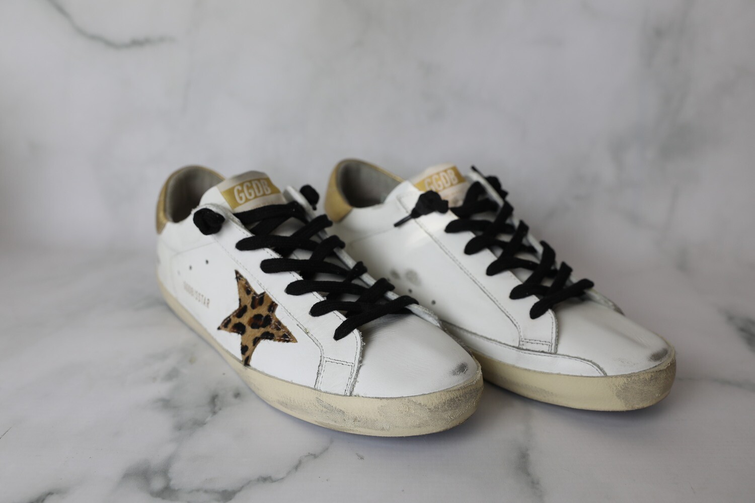 Golden Goose Superstar sneakers, Leopard with Gold, Size 41, Preowned in Box WA001