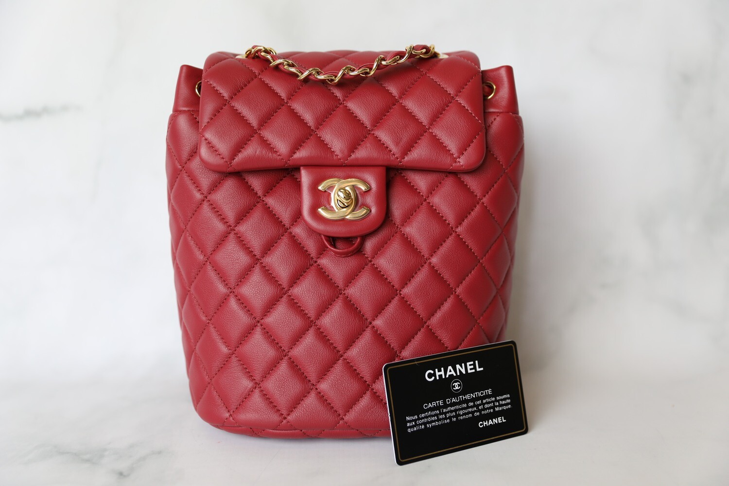 Chanel Urban Spirit Mini Backpack, Red Calfskin with Gold Hardware, Preowned in Box WA001