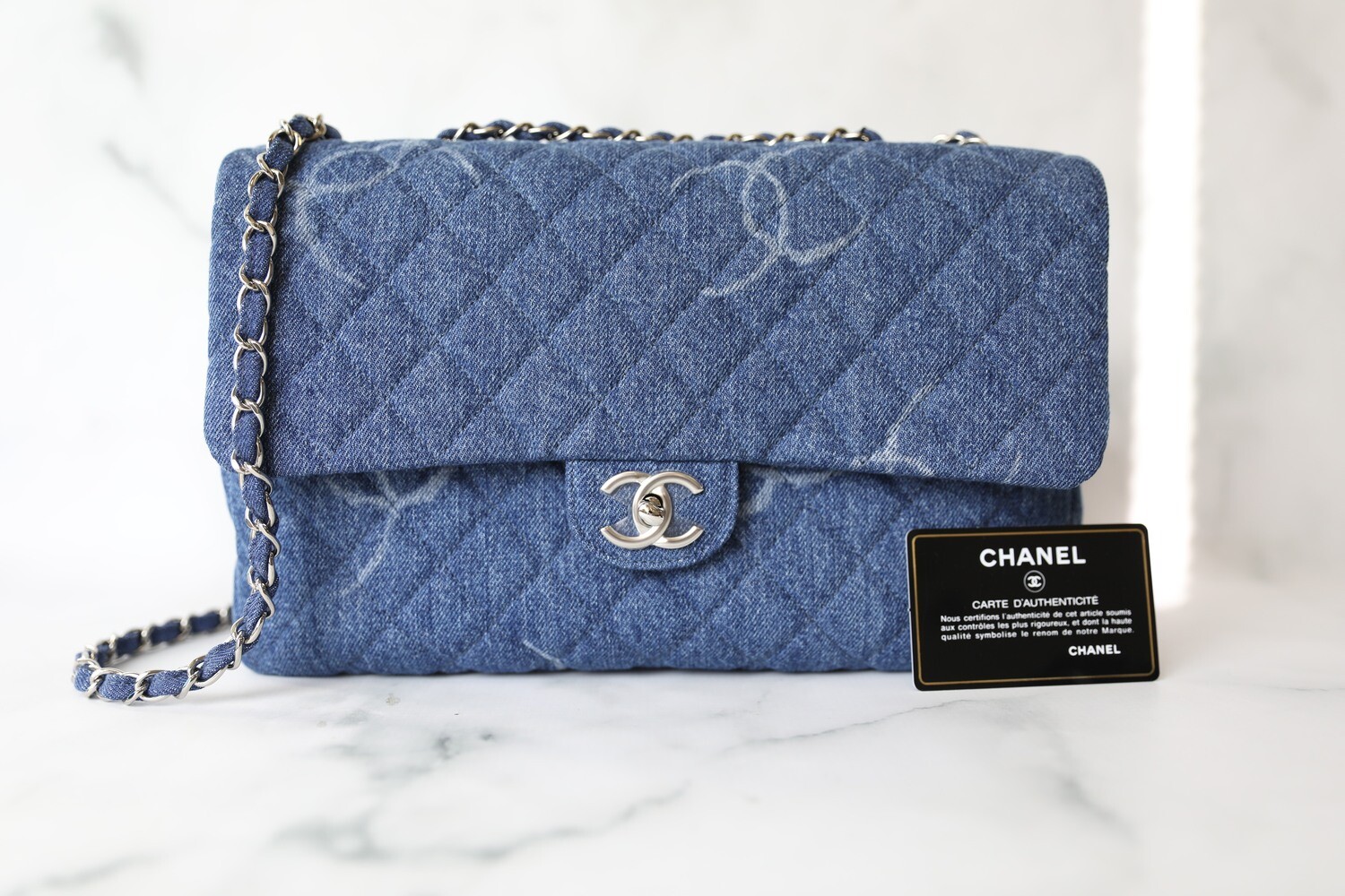 Chanel Seasonal Jumbo, Denim with Silver Hardware, New in Box WA001