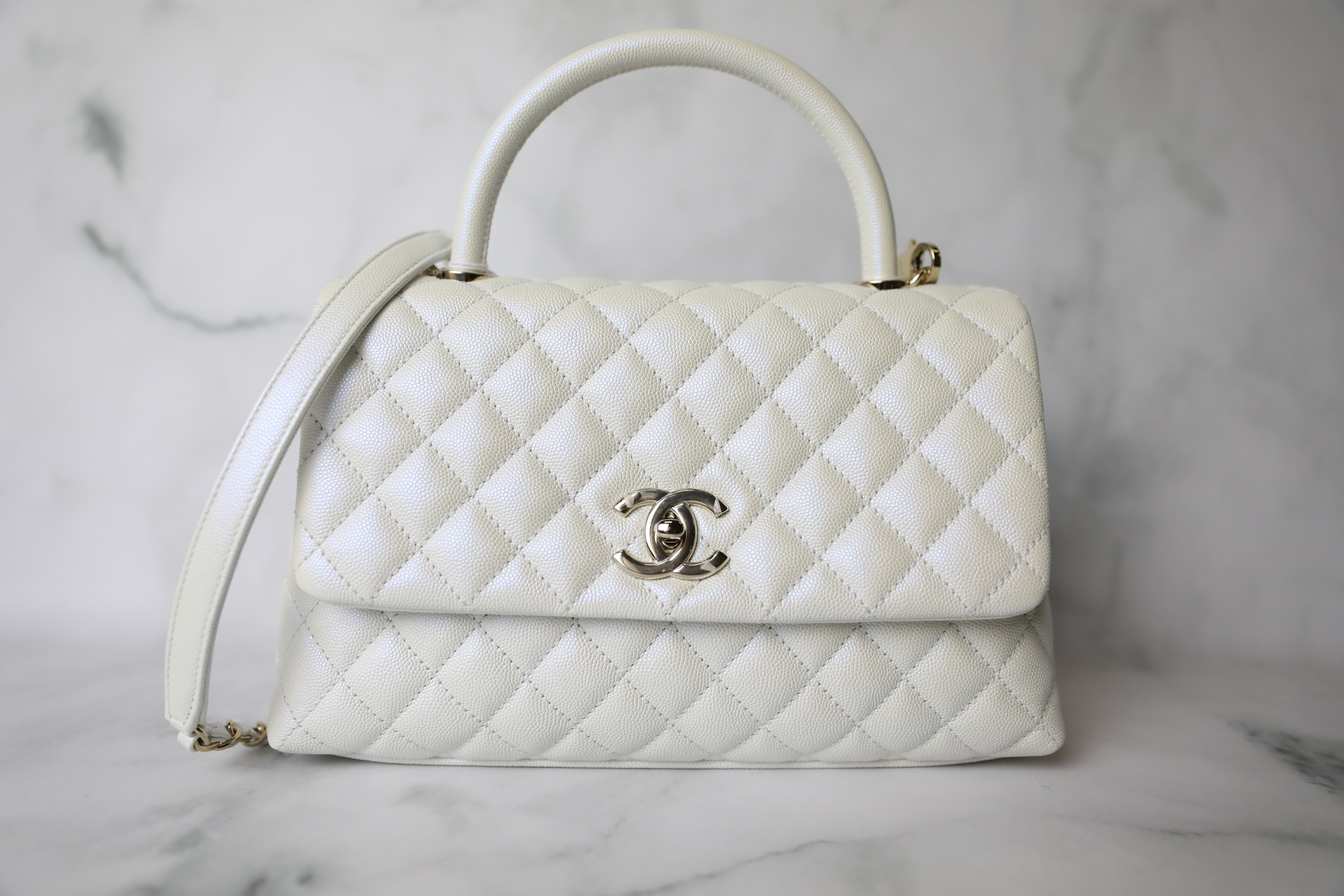 Chanel Coco Handle Small, Iridescent Pearl White with Gold Hardware, New in  Box