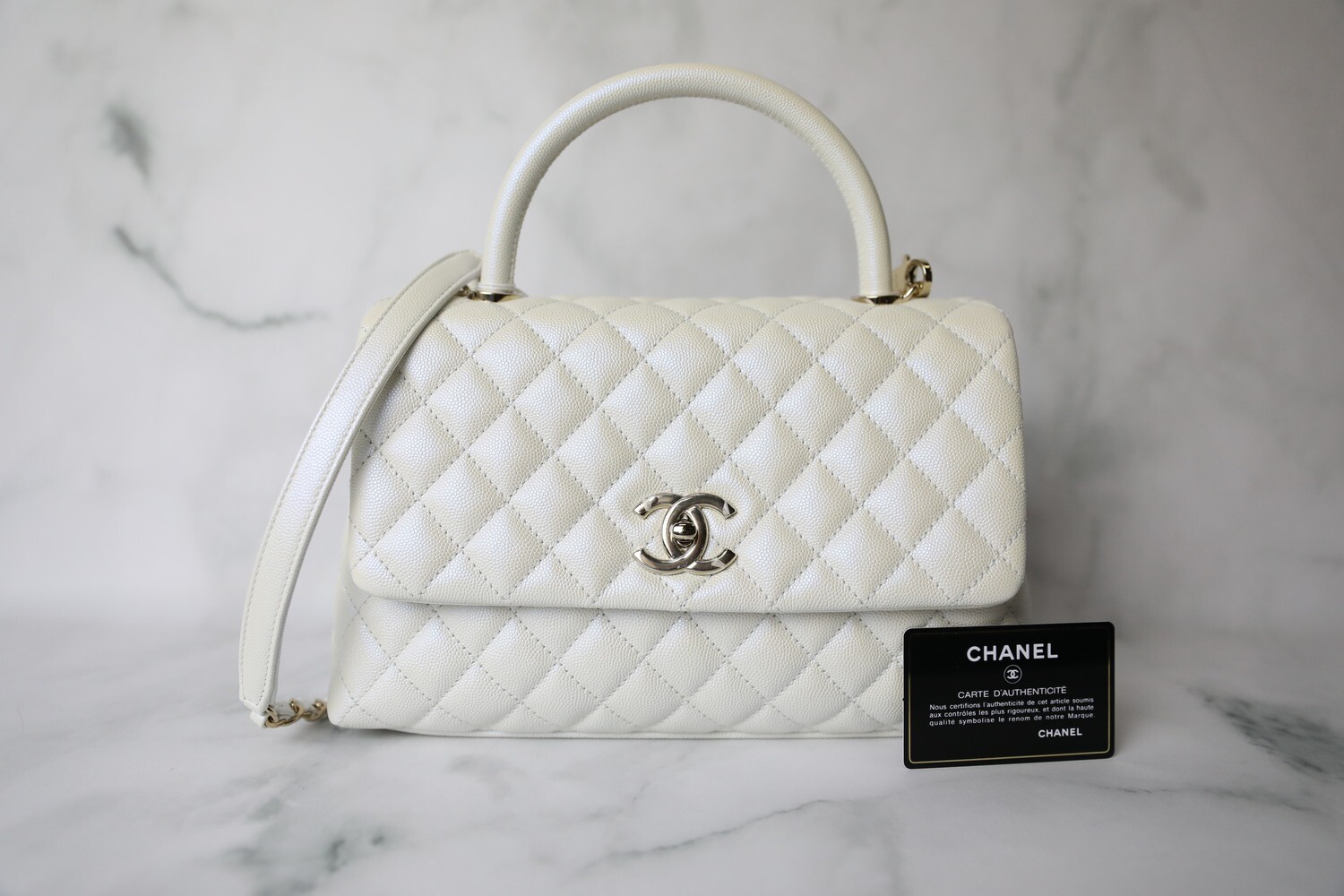 Chanel Coco Handle Small Iridescent Pearl White With Gold Hardware New In Box