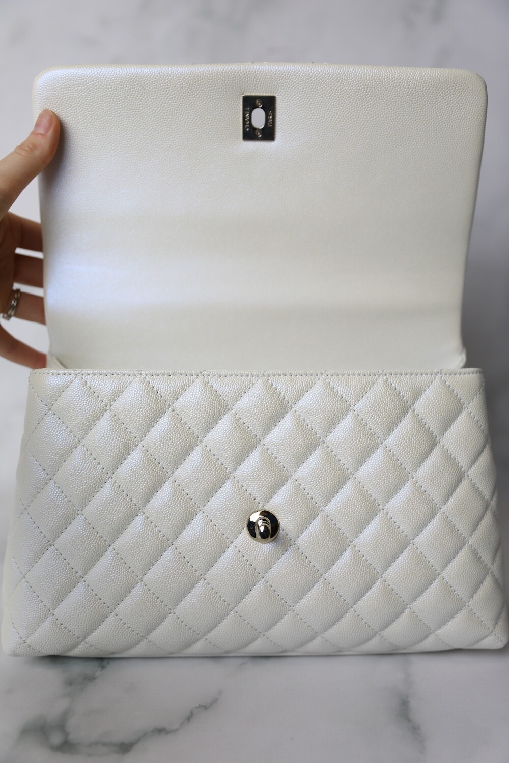 Chanel Coco Handle Small Iridescent Pearl White With Gold Hardware New In Box Wa001 Chanel Coco Handle Small Iridescent Pearl White With Gold Hardware New In Box Wa001
